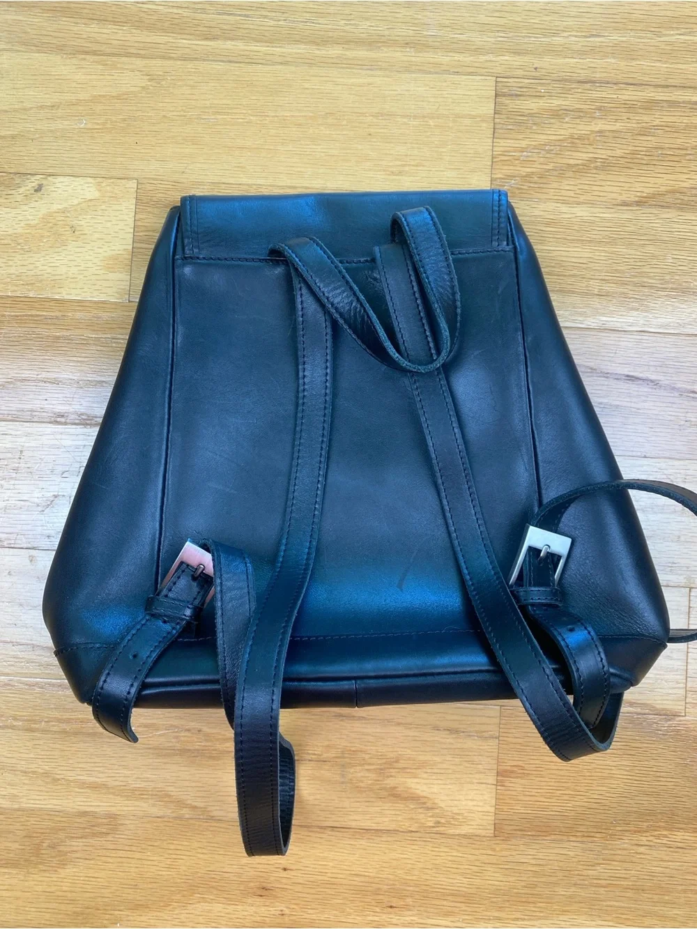 Vintage LL Bean Town and Field Rucksack Black Leather Drawstring Backpack Purse